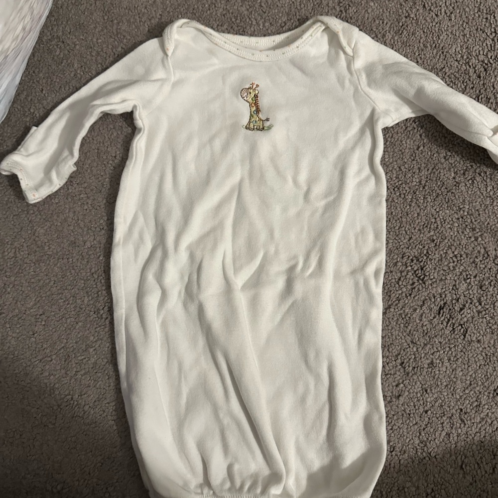White Baby Gown with Giraffe Embroidery